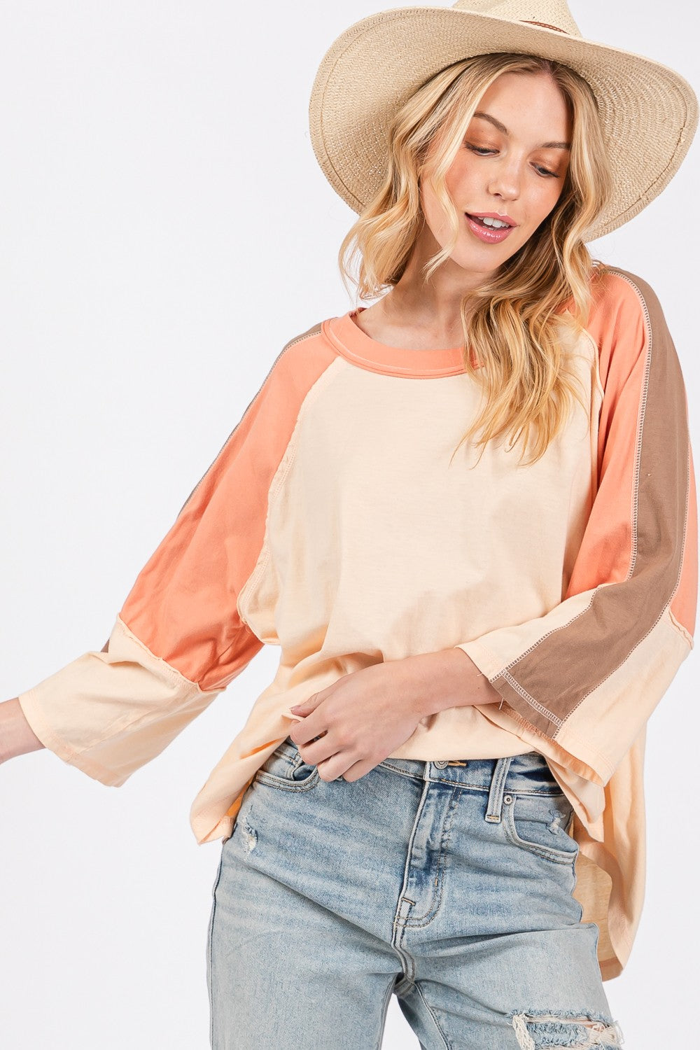 SAGE + FIG Color Block Curved Hem Top