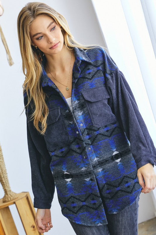 Davi & Dani Printed Button Down Long Sleeve Jacket