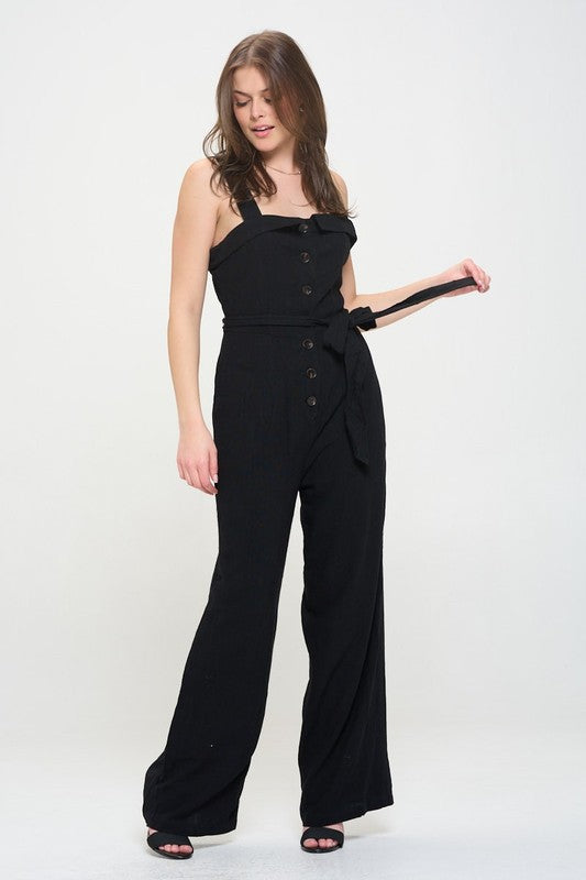 Jade by Jane SLEEVELESS ADJUSTABLE STRAP BUTTON DOWN JUMPSUIT