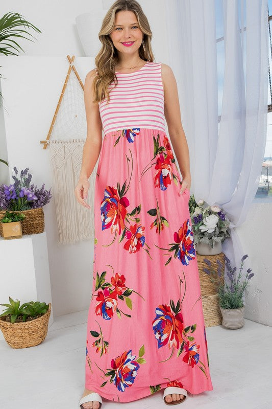 FLORAL MIX TANK MAXI DRESS