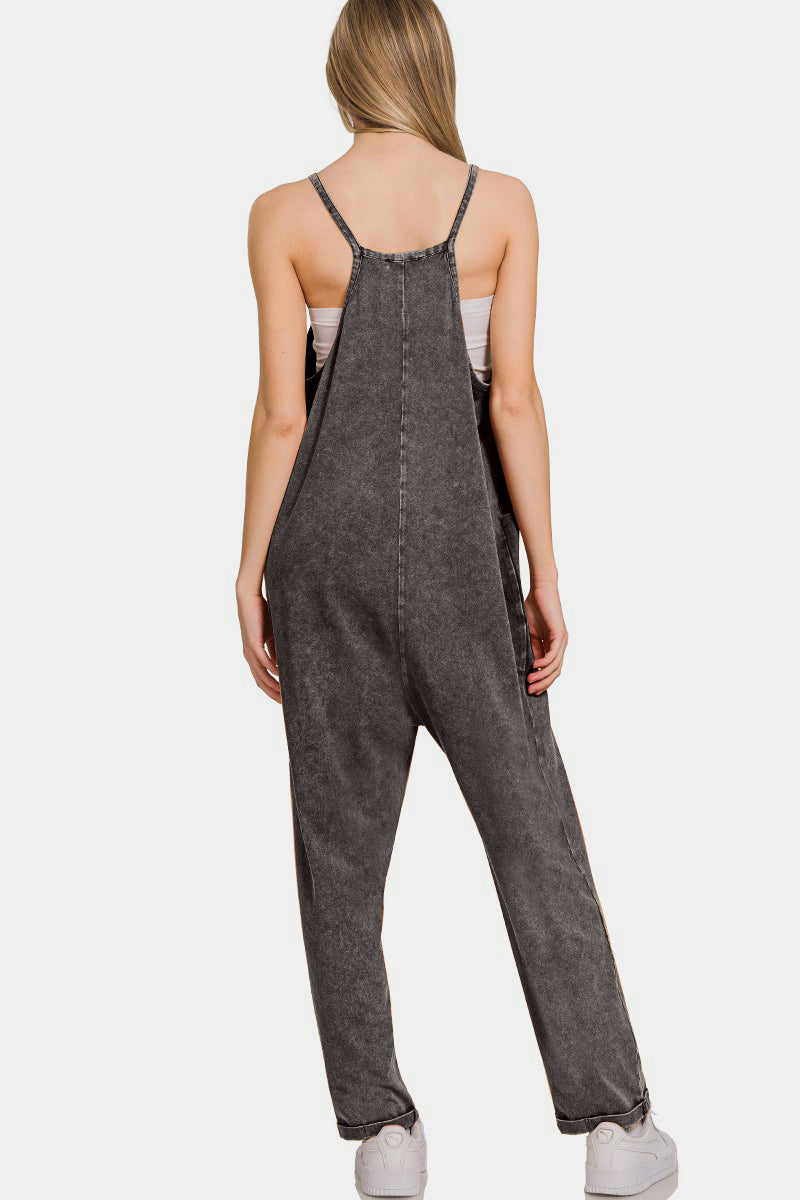 Zenana Washed Spaghetti Straps Jumpsuit with Pockets