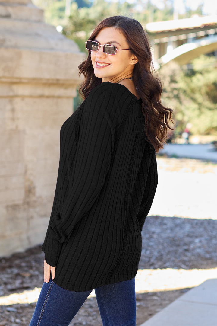 Basic Bae Ribbed Round Neck Long Sleeve Knit Top