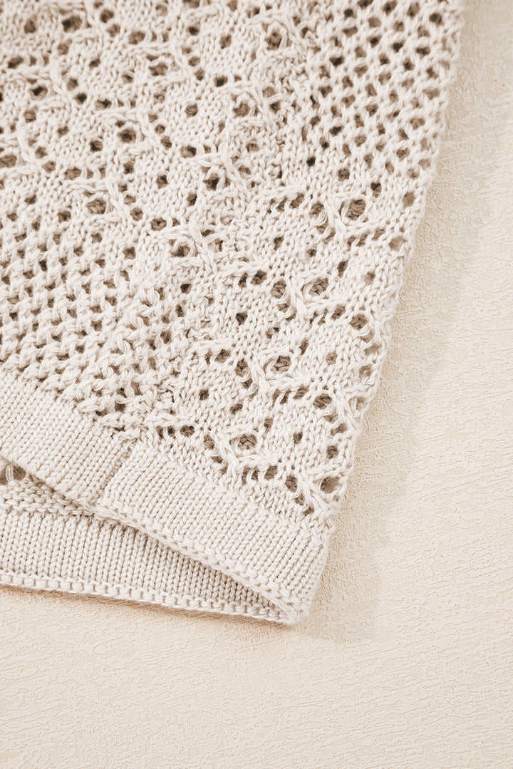 Jet Stream Mix Pattern Hollowed Knit Open Front Cardigan