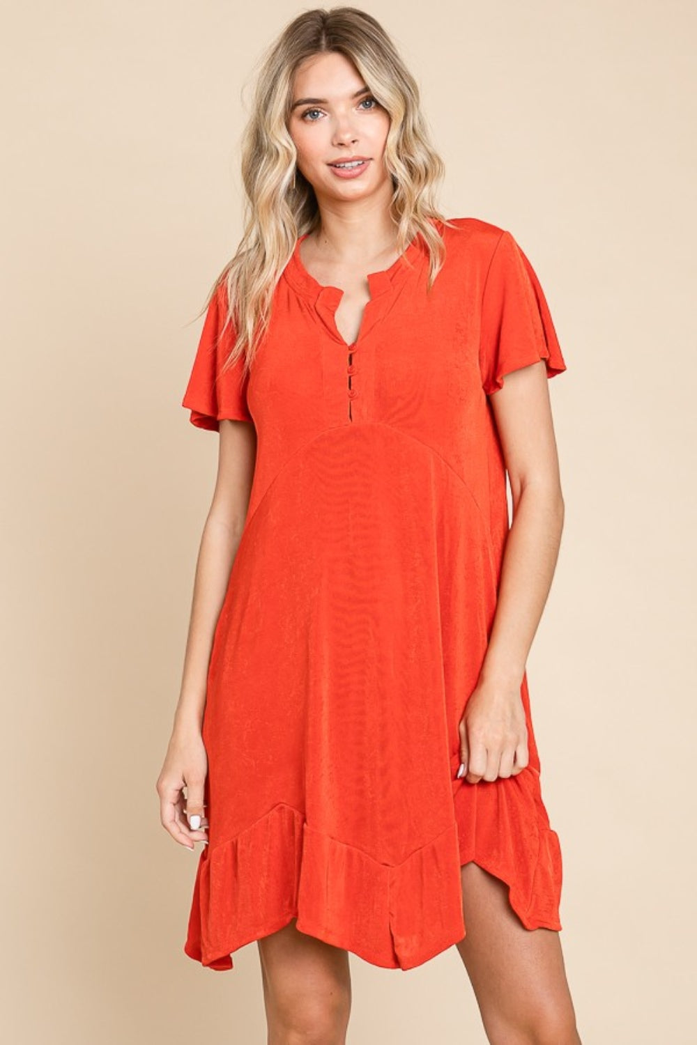 Culture Code Notched Short Sleeve Dress