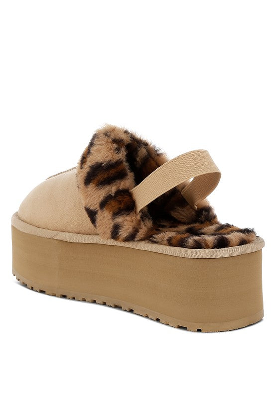 London Rag Kutchu Leopard Faux Fur Platform Classic Slingback