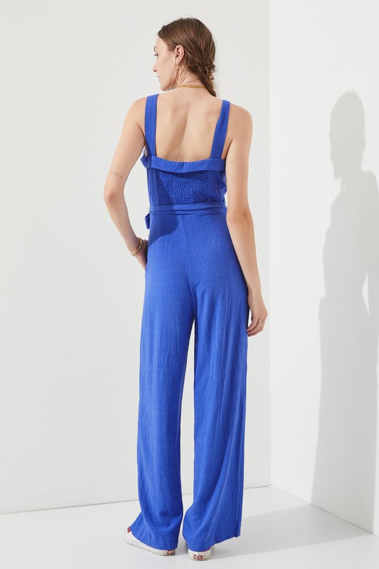 Jade by Jane SLEEVELESS ADJUSTABLE STRAP BUTTON DOWN JUMPSUIT