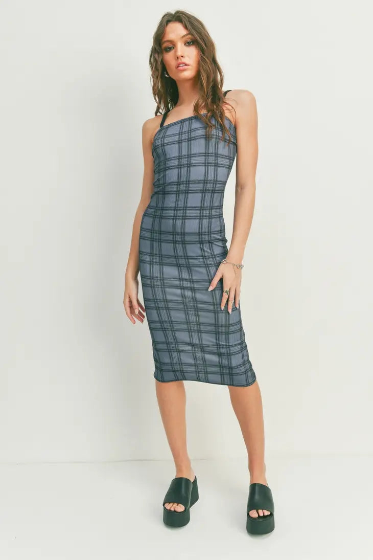 Pretty Damage Plaid Bodycon Midi Dress - Final Sale | Boho Soho Pretty Damage Plaid Bodycon Midi Dress - Final Sale | Boho Soho
