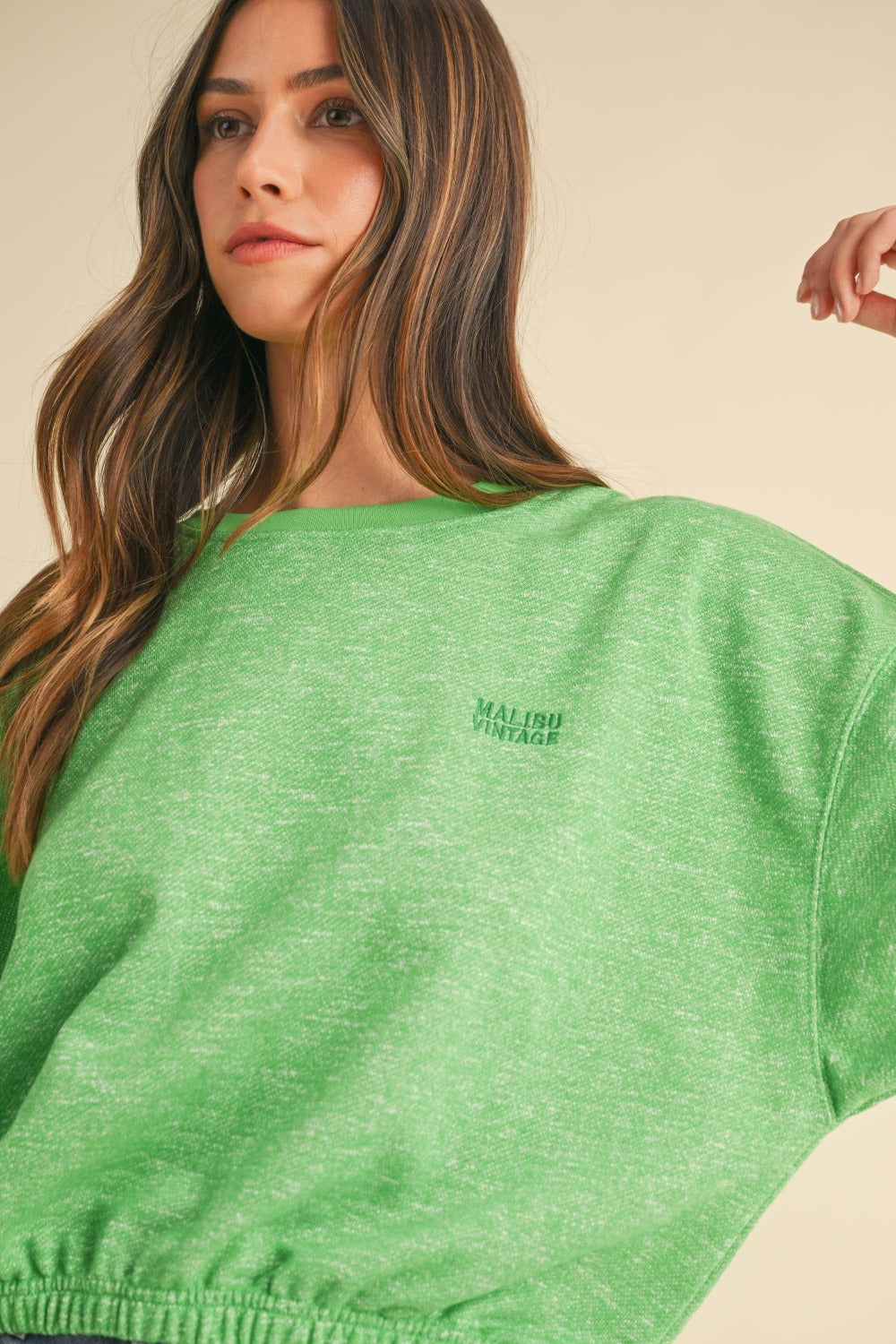 Mable Round Neck Malibu Vintage Letter Embroidery Crop Sweatshirt