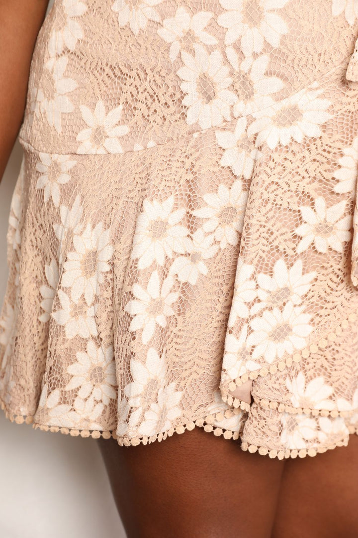 Double Take Floral Lace Pompom Detail Flutter Sleeve Dress