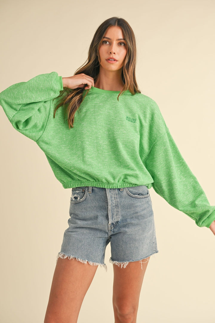 Mable Round Neck Malibu Vintage Letter Embroidery Crop Sweatshirt