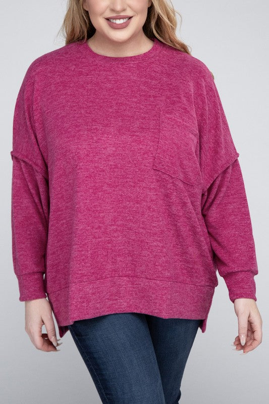 Zenana Plus Brushed Melange Drop Shoulder Sweater