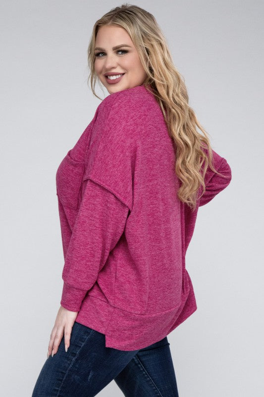 Zenana Plus Brushed Melange Drop Shoulder Sweater