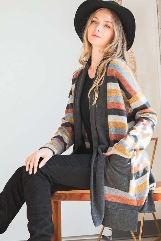 Jade by Jane MULTI COLOR STRIPE CARDIGAN Plus Size