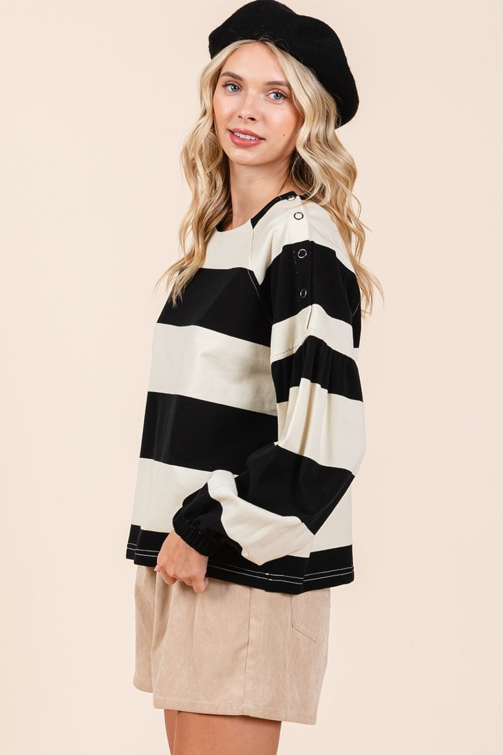 Mittoshop Striped Snap Shoulder Long Sleeve Top