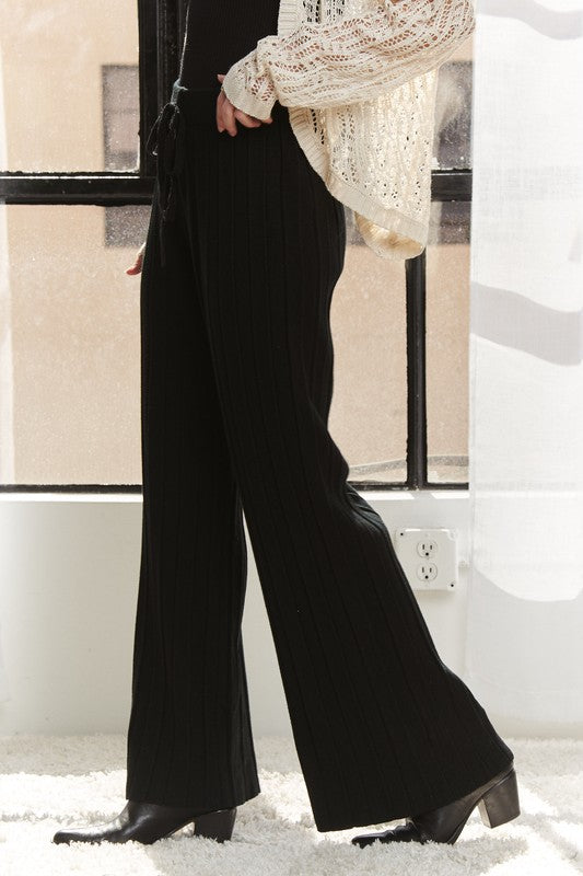 ADORA Waist Tie Wide Leg Knit Pants