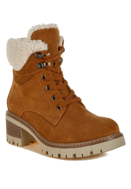 Rag Company Madoka Fur Collar Chunky Ankle Boots