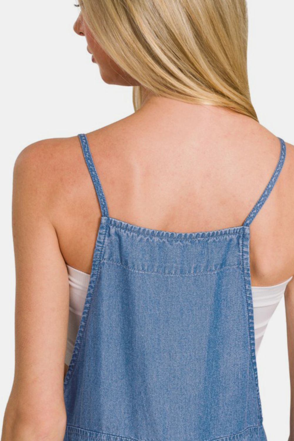 Zenana Washed Adjustable Strap Wide Leg Denim Overalls