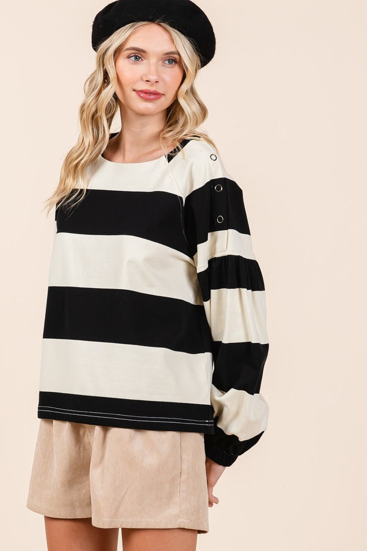 Mittoshop Striped Snap Shoulder Long Sleeve Top