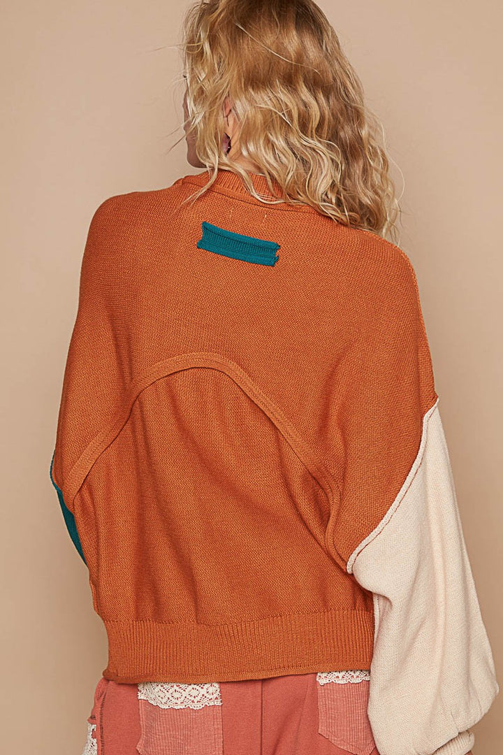 POL Color Block Roll Hem Hacci Sweater