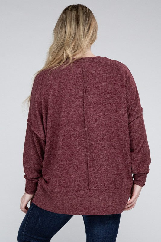 Zenana Plus Brushed Melange Drop Shoulder Sweater