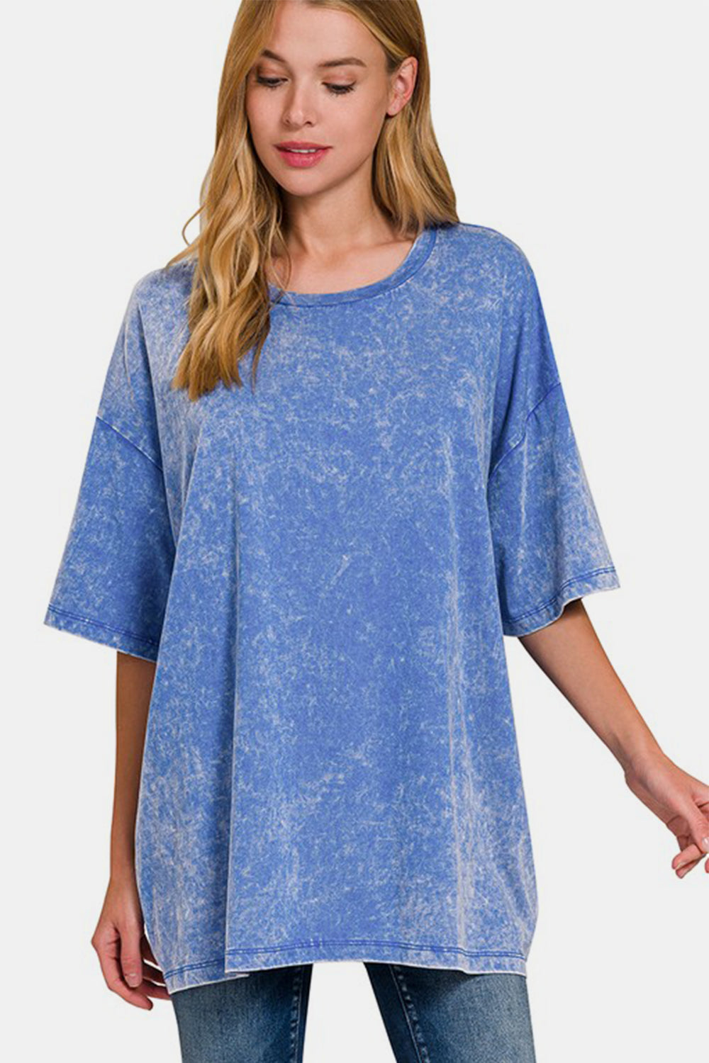 Zenana Washed Round Neck Drop Shoulder Oversized T-Shirt