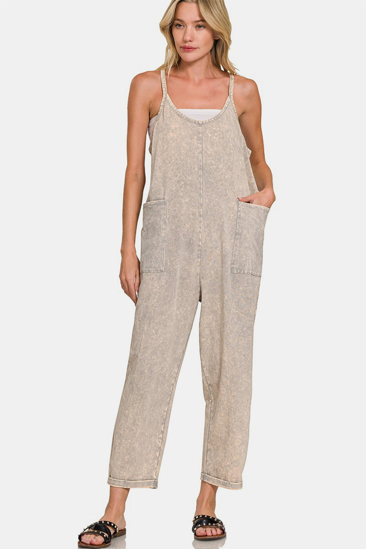 Zenana Washed Spaghetti Straps Jumpsuit with Pockets