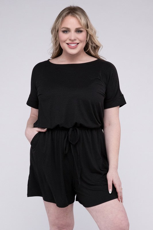 Zenana Plus Brushed Romper with Pockets