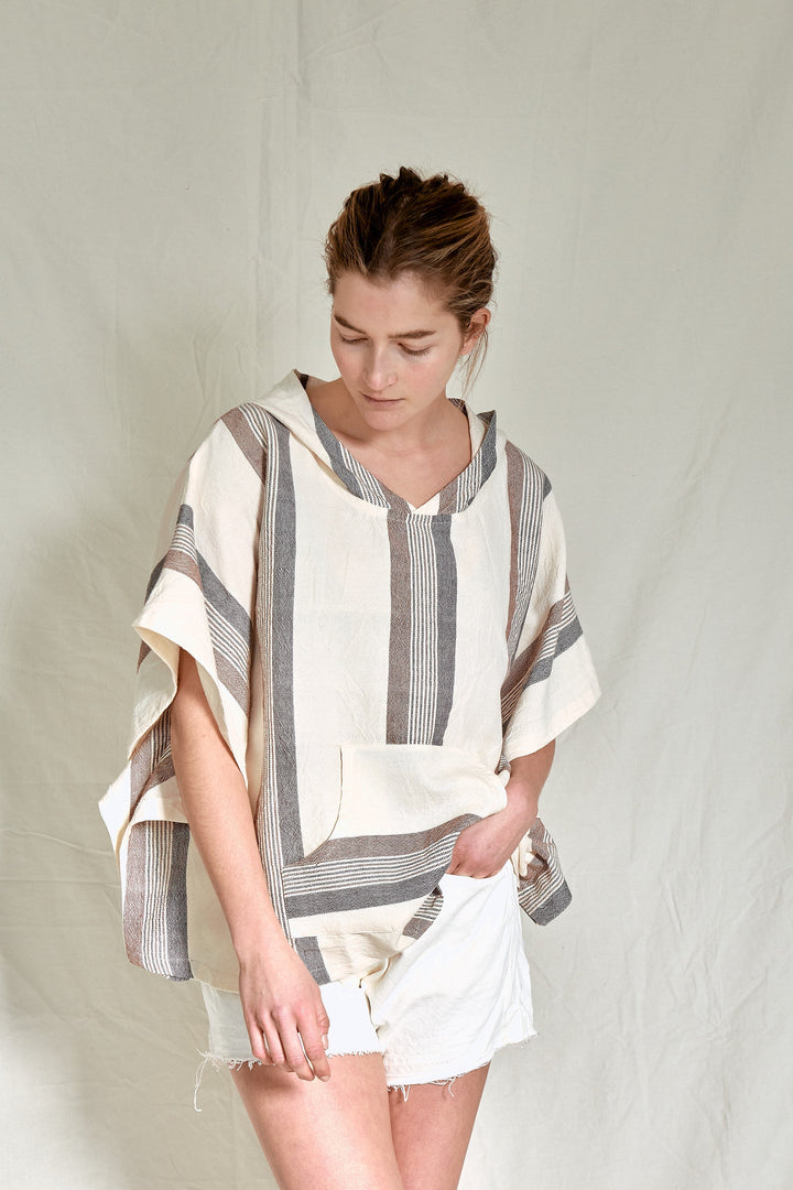 Home & Loft Turkish Cotton Brown Cream Nomad Poncho - One Size