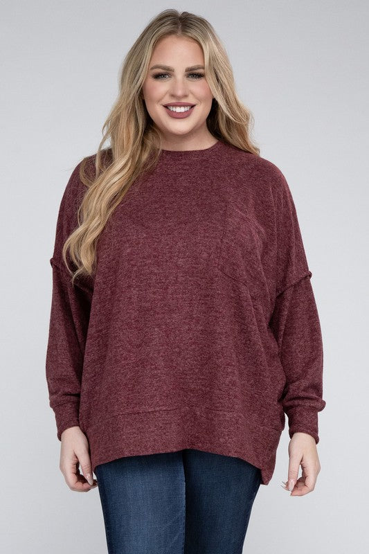 Zenana Plus Brushed Melange Drop Shoulder Sweater