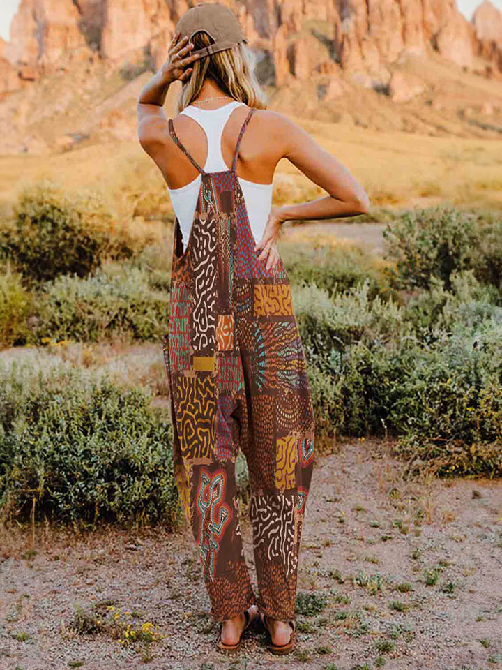 Boho Printed V-Neck Sleeveless Jumpsuit