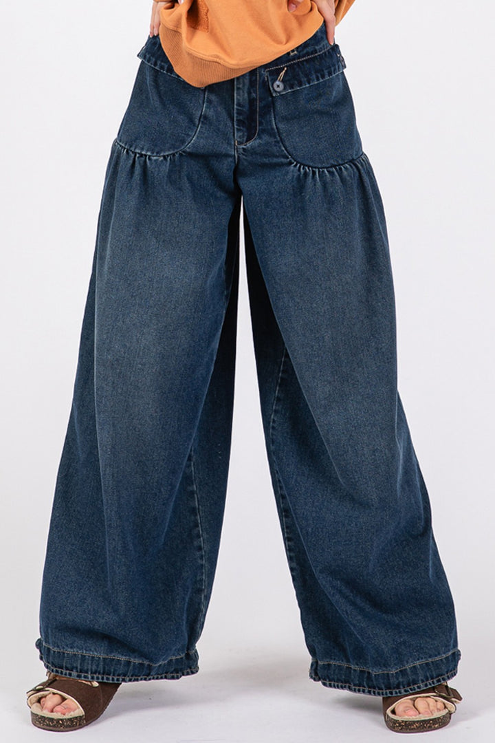 SAGE + FIG Mid-Rise Cargo Convertible Flare or Cinched Jeans