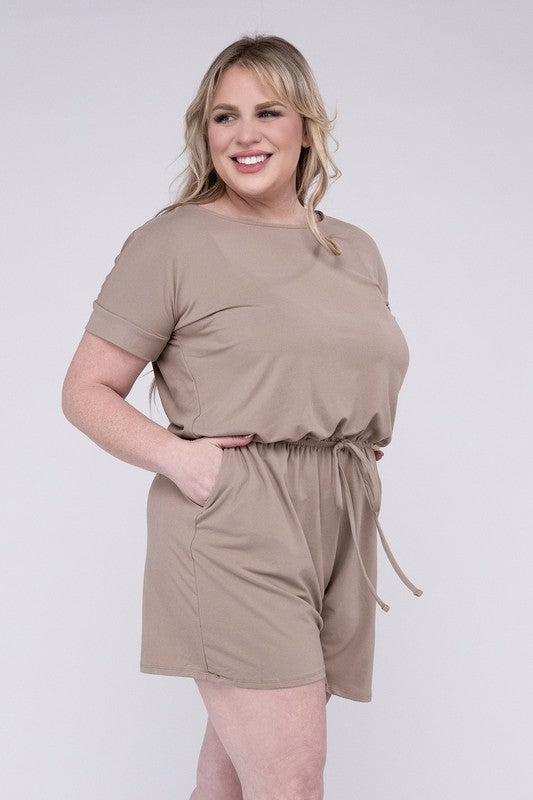 Zenana Plus Brushed Romper with Pockets