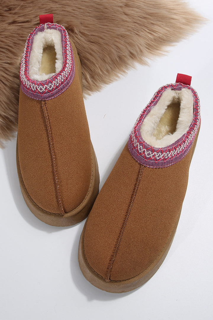 Chestnut Contrast Print Suede Plush Lined Snow Boots