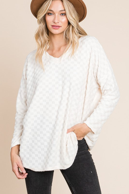 BOMBOM Checkered Long Sleeve V-Neck T-Shirt - Boho Soho
