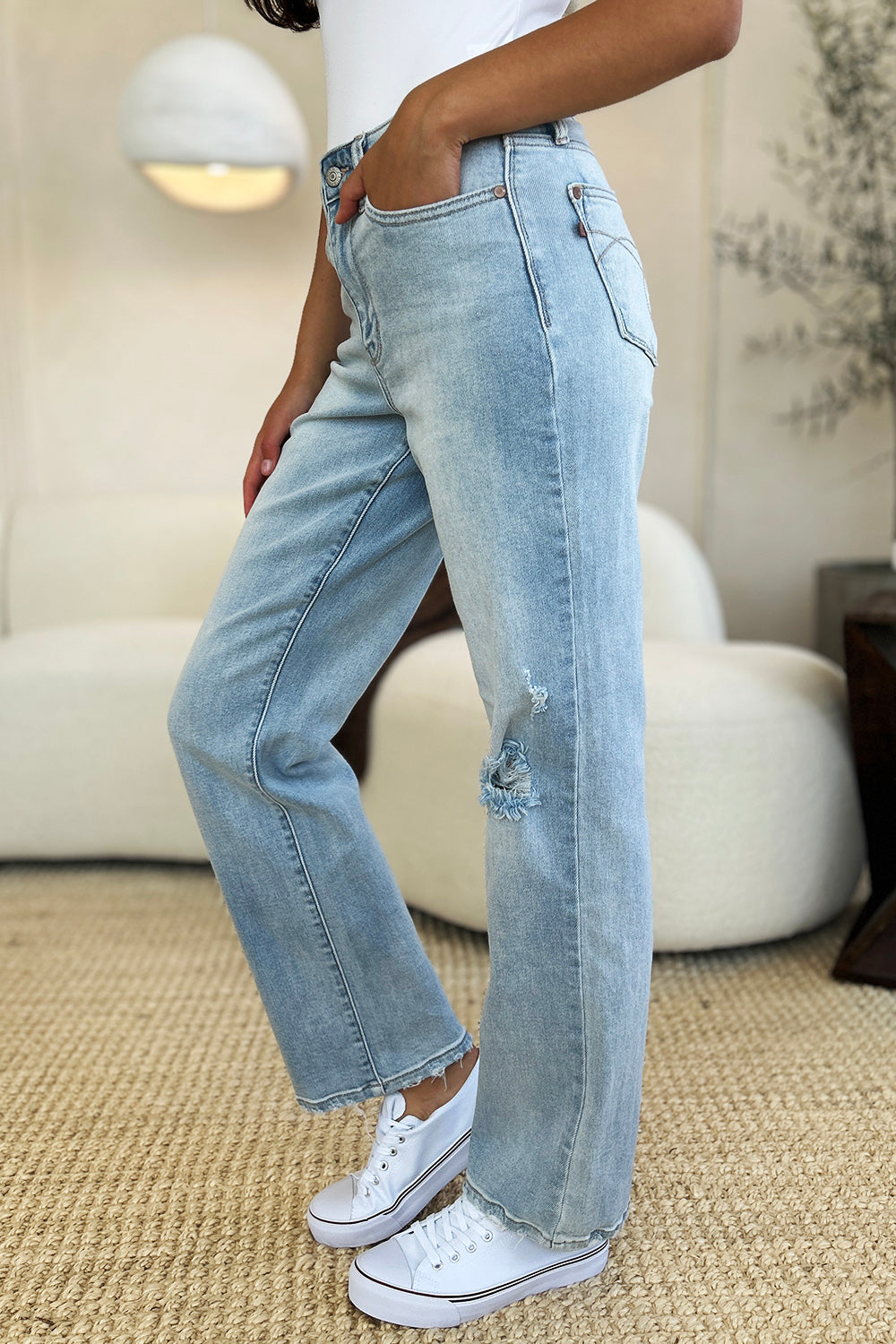 Judy Blue High Waist Distressed Straight Jeans