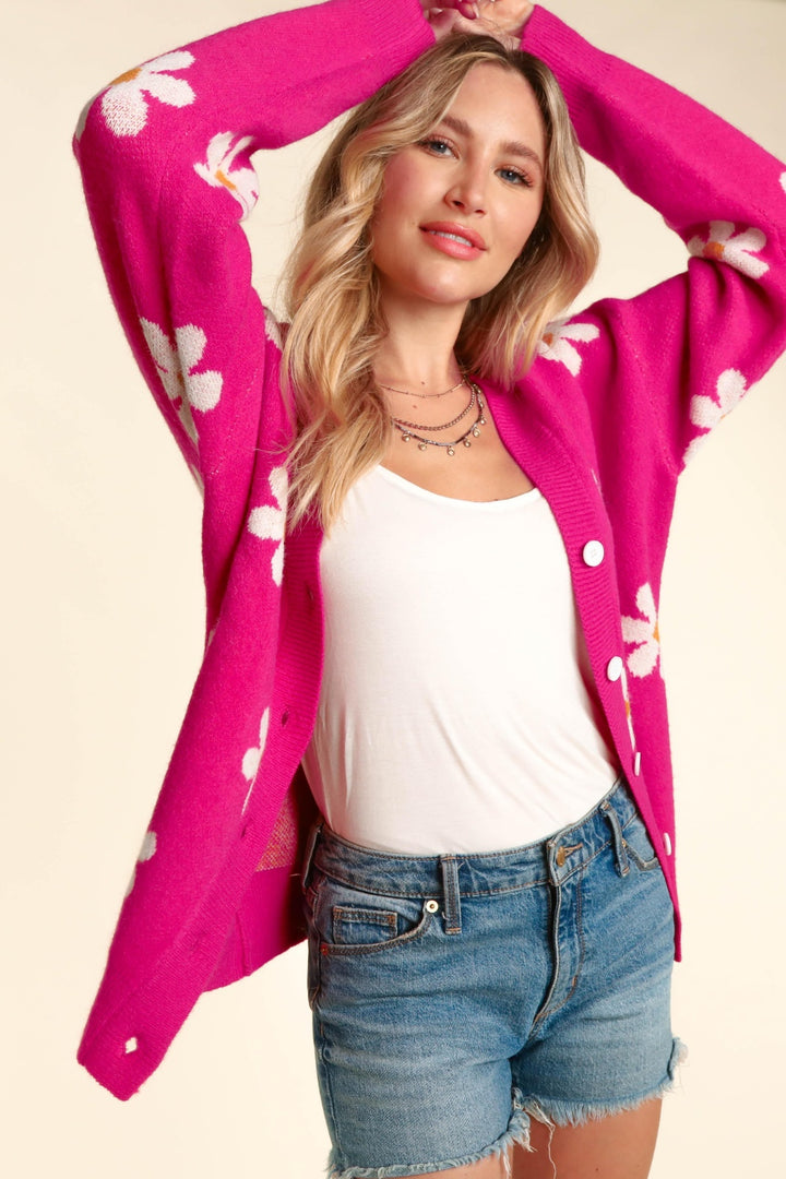 Haptics Daisy Floral Button Down Long Sleeve Cardigan