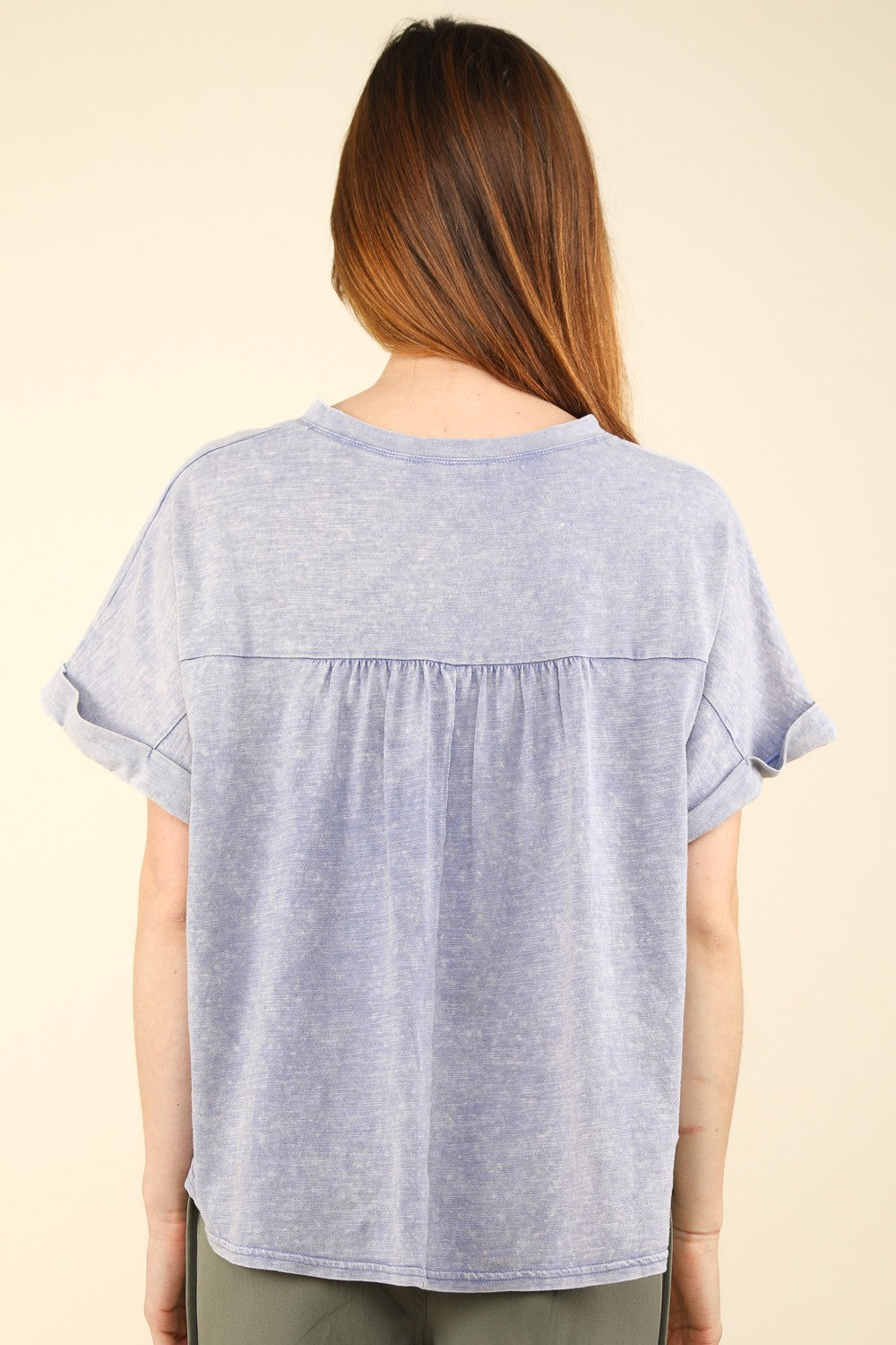 VERY J Notched Short Sleeve Washed T-Shirt