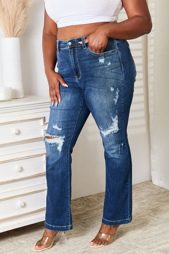 Judy Blue Mid Rise Hand Sand & Destroy Bootcut Jeans