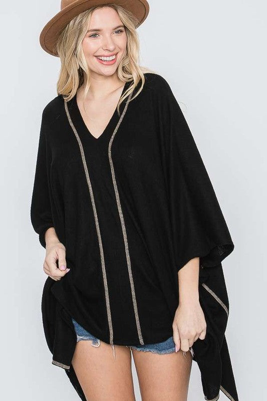 Jade by Jane VNECK Contrast Stitch PONCHO TOP