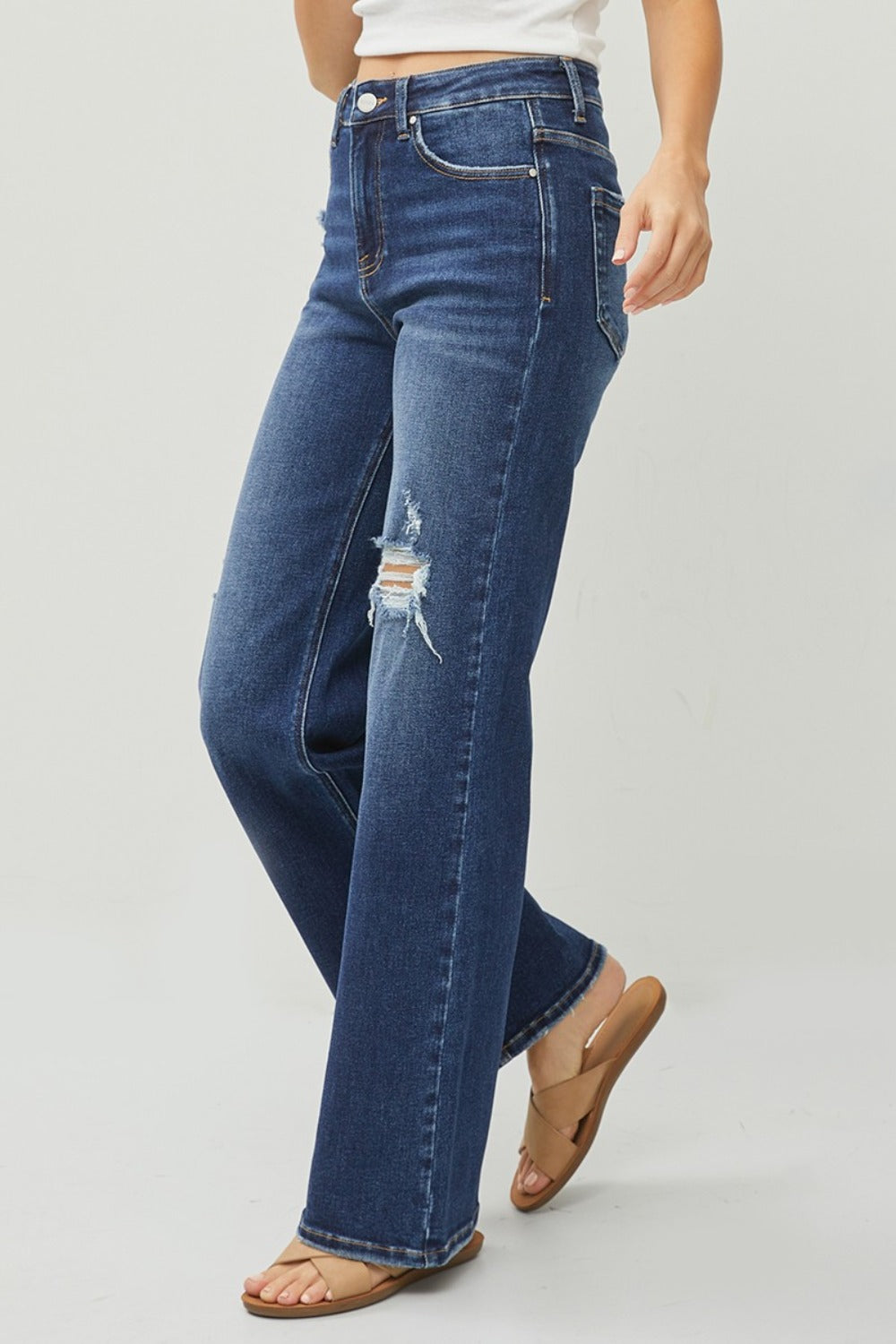 RISEN High Rise Distressed Wide Leg Jeans