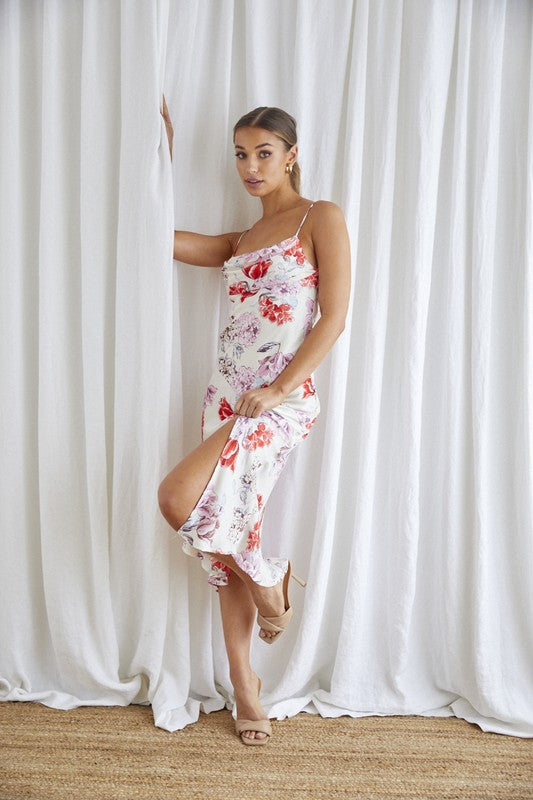One and Only Collection Floral Midi Cowl Neck Slip Dress