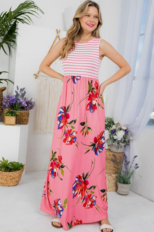 FLORAL MIX TANK MAXI DRESS