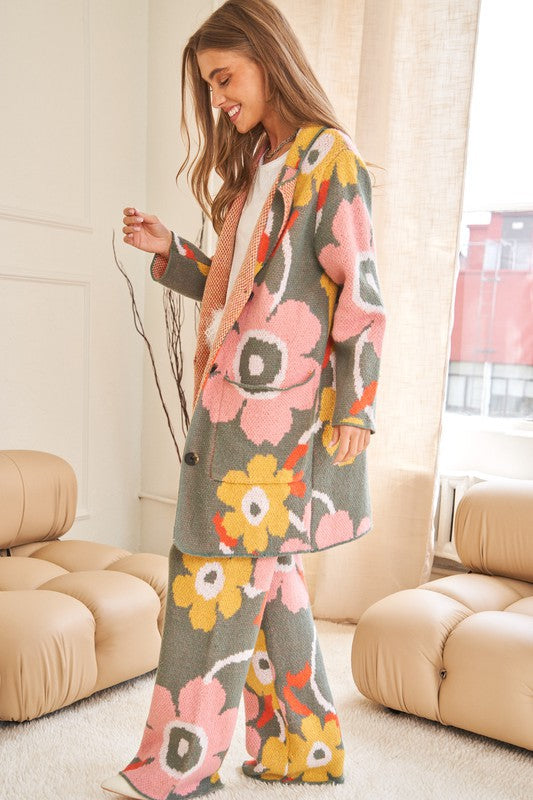 Davi & Dani Flower Printed Casual Cozy Full Long Wide Pants