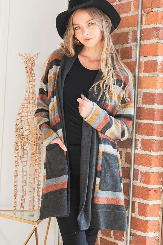 Jade by Jane MULTI COLOR STRIPE CARDIGAN Plus Size