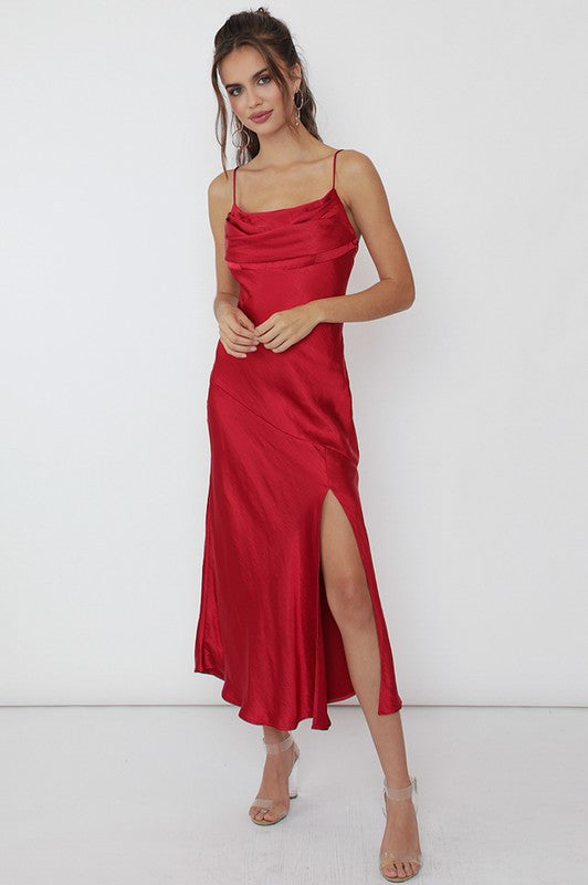 One and Only Collective Satin Side Slit Midi Dress