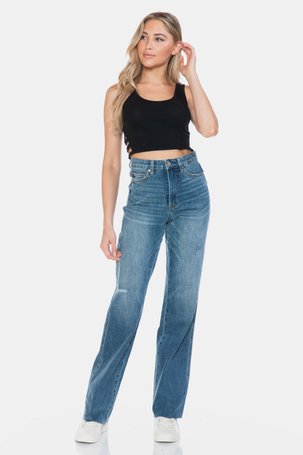 Judy Blue Tummy Control Cut Raw Hem Straight Jeans