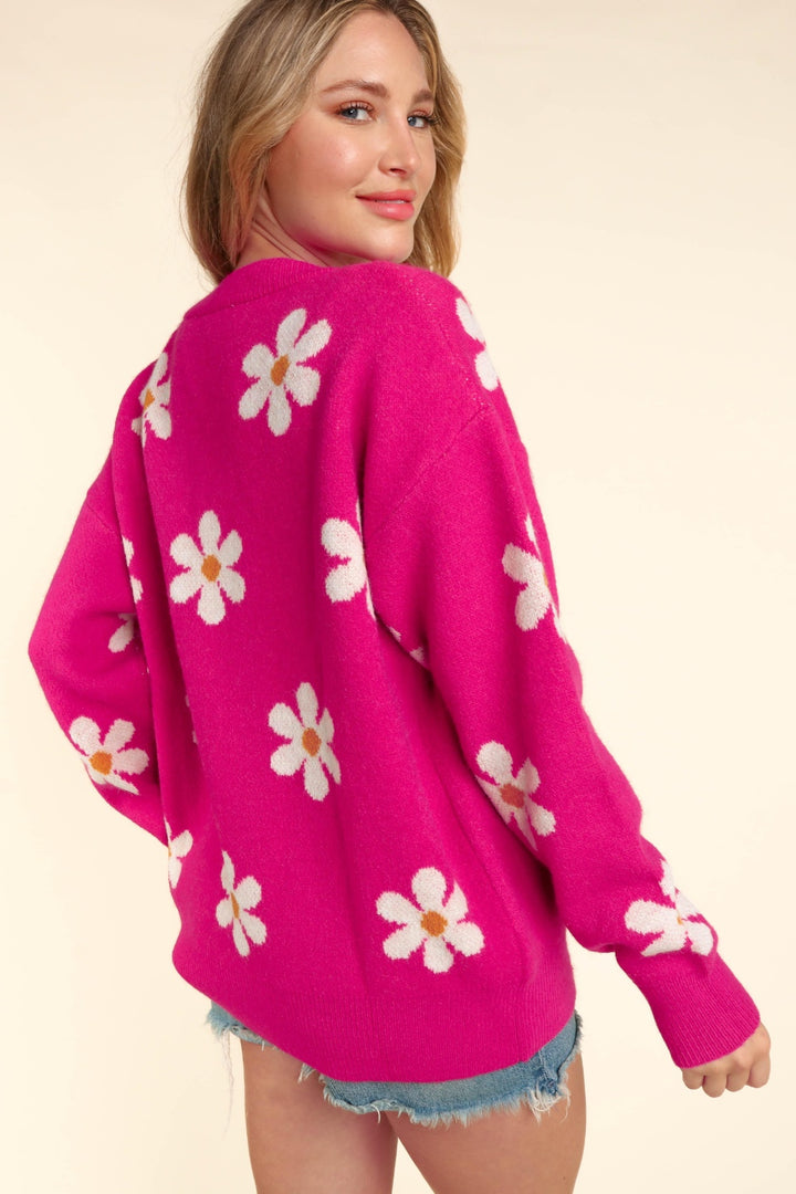 Haptics Daisy Floral Button Down Long Sleeve Cardigan