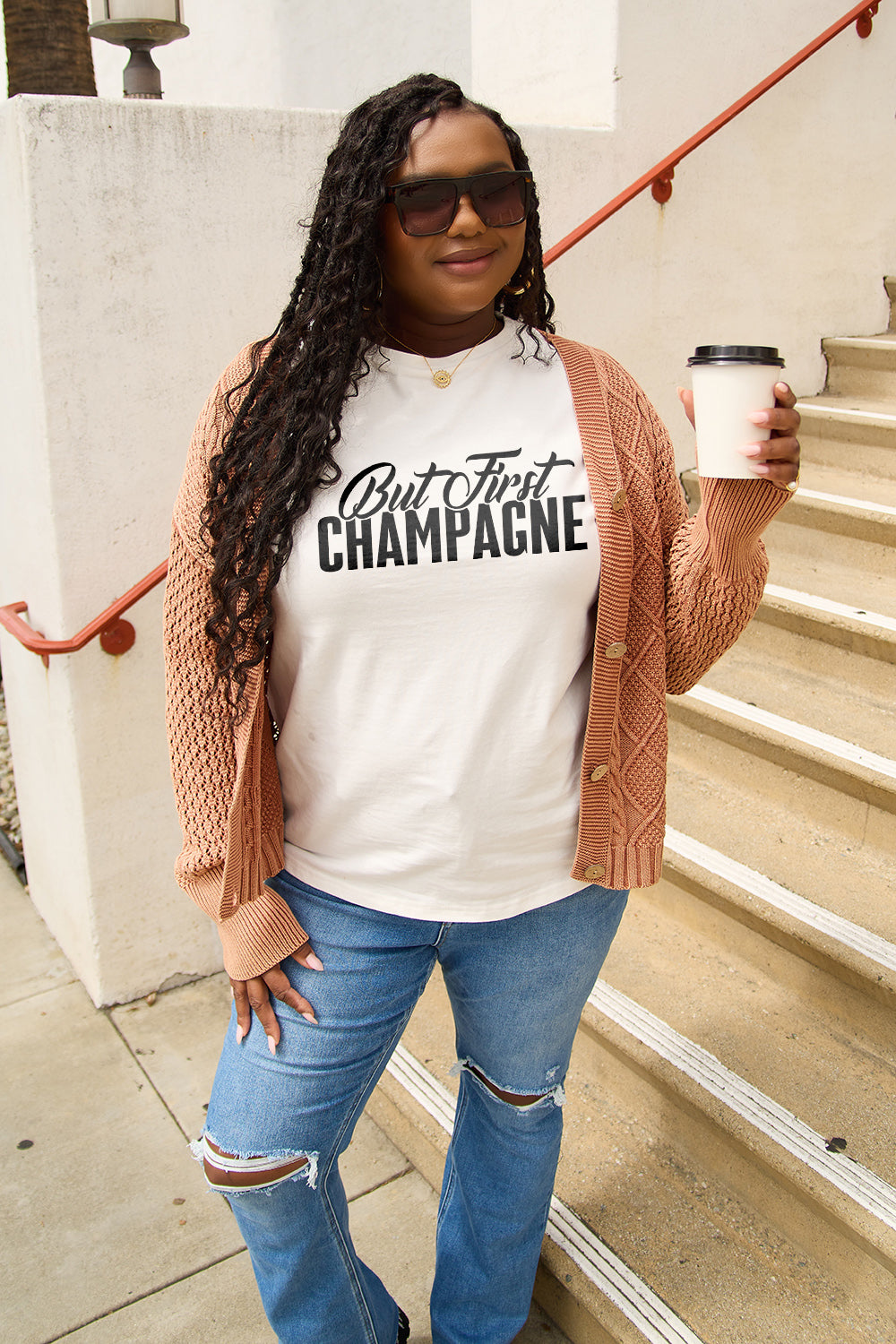 Simply Love BUT FIRST CHAMPAGNE Graphic T-Shirt