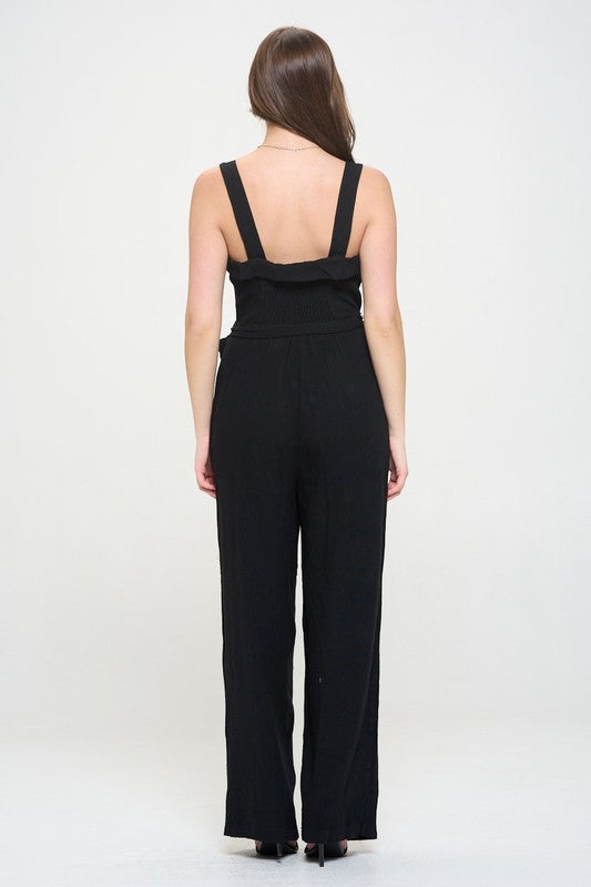 Jade by Jane SLEEVELESS ADJUSTABLE STRAP BUTTON JUMPSUIT Plus Size