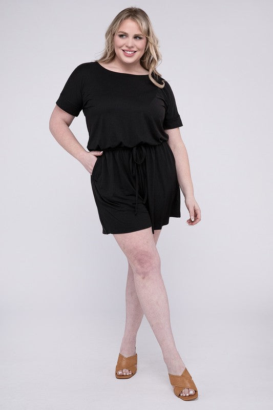 Zenana Plus Brushed Romper with Pockets